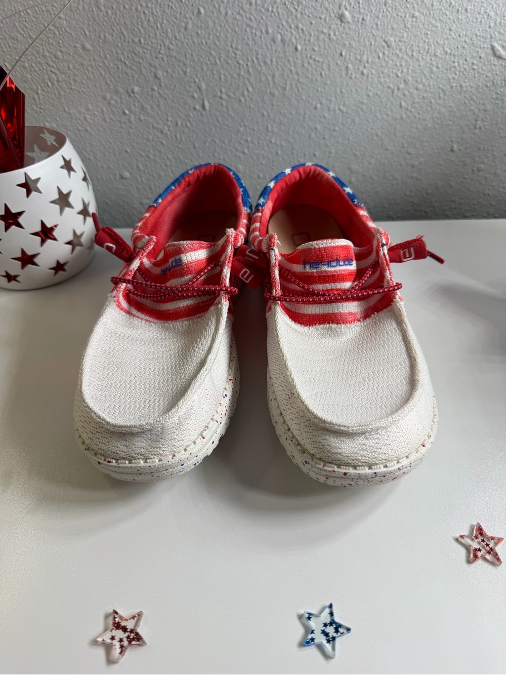 Hey Dude Women's Slip-On Flats - Red, White & Blue Flag Print - Picture 2 of 6
